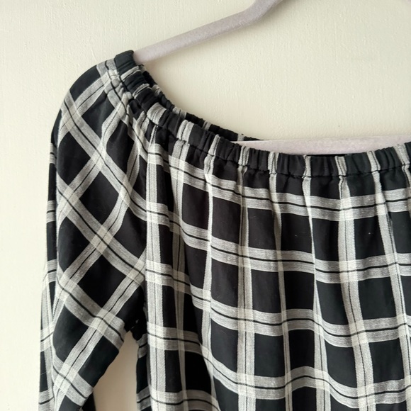 Rag & Bone | Greta Black and White Plaid Off Shoulder Top - Picture 8 of 12